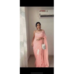 Peach color chikankari work ready to wear saree